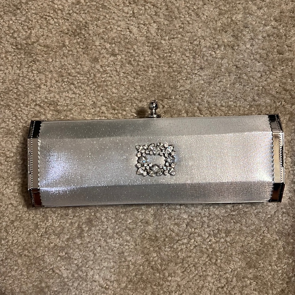 Silver Metallic Box Clutch w/ Bling